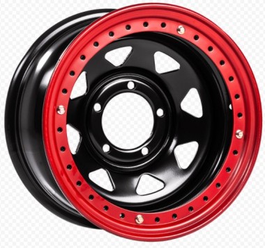 Диск Off-Road-Wheels Black 16x10 5x139.7 ET-44 DIA110.1 ЧЕРНЫЙ С БЕДЛОКОМ (КРАСНЫЙ)